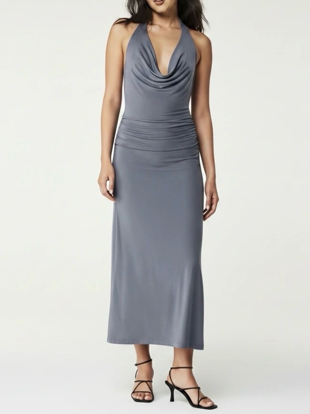 Bae Liles Grey Formal Long Maxi Halter Dress